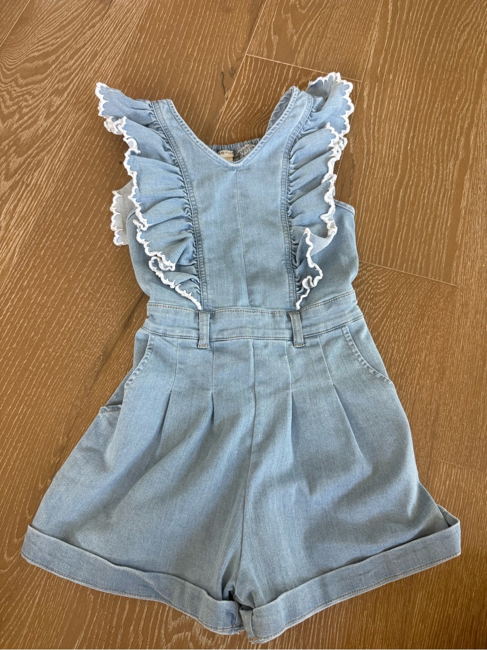 Habitual Girls Blue Denim Romper Ruffle V-Neck Size 10